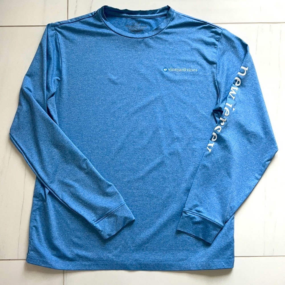 Vineyard Vines Long Sleeve Heathered Blue New Jersey Logo Performance T Size S